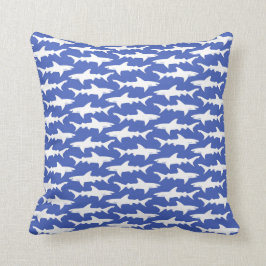 Haaienaanval - Blauw en Wit Kussen