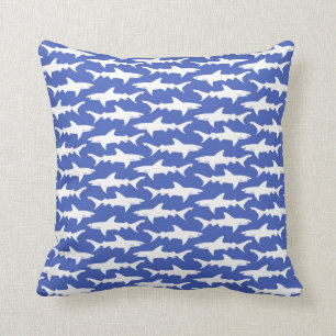 Haaienaanval - Blauw en Wit Kussen