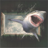 Haaienaanval springend uit water 3d-stijl sticker (Voorkant)