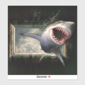 Haaienaanval springend uit water 3d-stijl sticker (Vel)