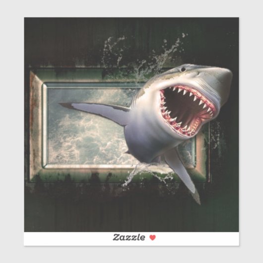 Haaienaanval springend uit water 3d-stijl sticker (Vel)