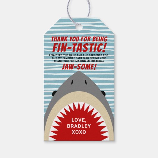 haaienbeet elke leeftijd verjaardagsfeestje dank j cadeaulabel (Voorkant)