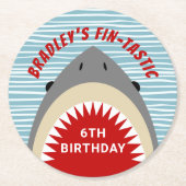 haaienbeet elke leeftijd verjaardagsfeestje ronde kartonnen onderzetter (Voorkant)