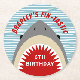 haaienbeet elke leeftijd verjaardagsfeestje ronde kartonnen onderzetter