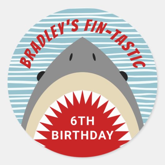 haaienbeet elke leeftijd verjaardagsfeestje ronde sticker (Voorkant)