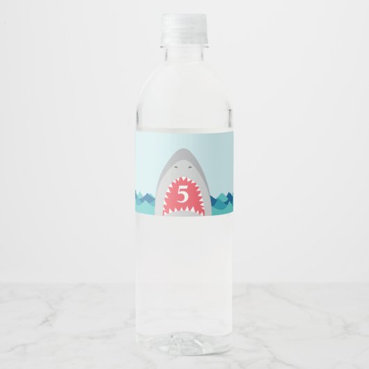 Haaienbeet verjaardagsfeestje waterfles etiket (Voorkant)