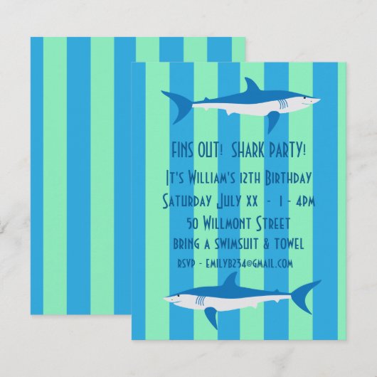 Haaienfeest Uitnodiging (Voorkant / Achterkant)