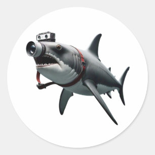 Haaienfotograaf met camera-headshot ronde sticker