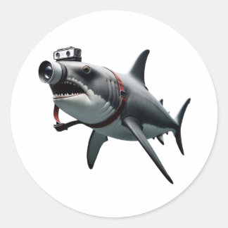 Haaienfotograaf met camera-headshot ronde sticker