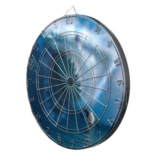 Haaiengezicht surfer oceaanblauwe lucht dartbord (Voorkant Rechts)