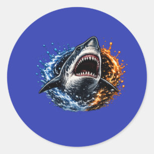 Haaienhoofd Oceaan Spat Design – Krachtige Mariene Ronde Sticker