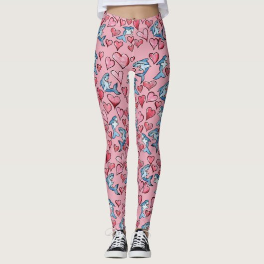 Haaienliefhebbers Schattigee haaien en harten Leggings (Voorkant)