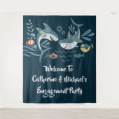 Haaienpaar strand thema verlovingsfeest wandkleed (Voorkant)