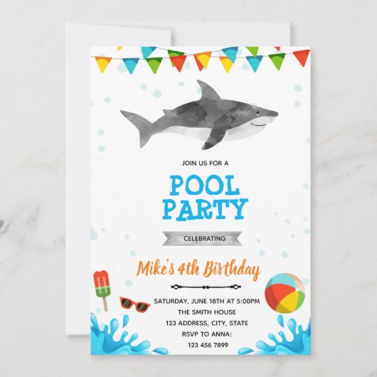 Haaienstrand zwembadfeest kaart (Voorkant)