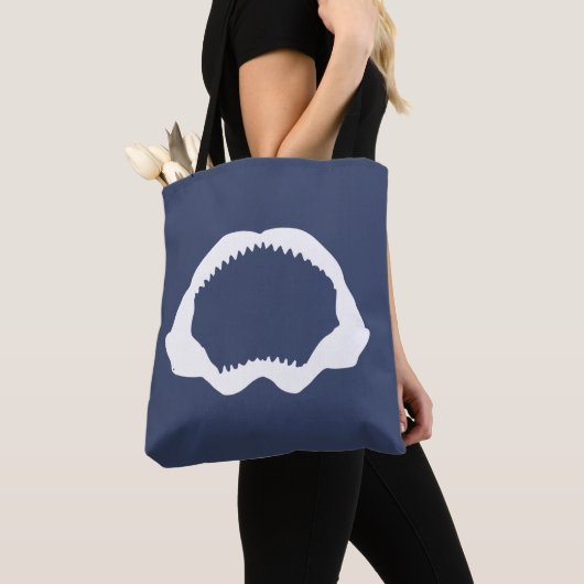 Haaientanden Blauw Wit Tote Bag (Dichtbij)
