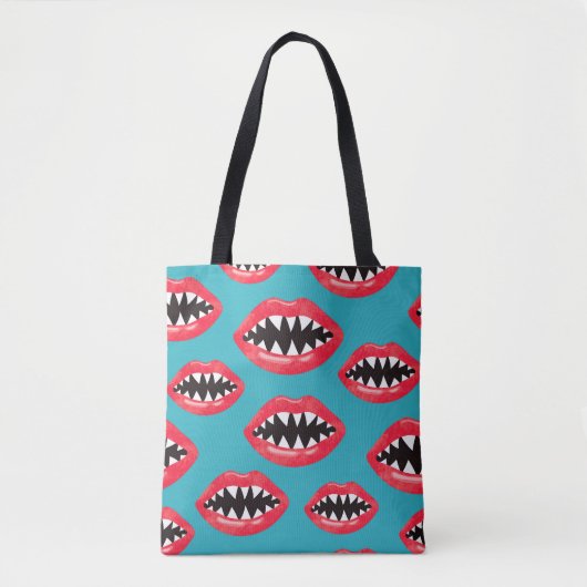 Haaientanden Rode Lippen Patroon Tote Bag (Voorkant)