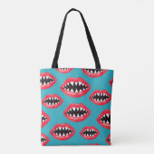 Haaientanden Rode Lippen Patroon Tote Bag (Achterkant)