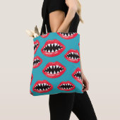 Haaientanden Rode Lippen Patroon Tote Bag (Dichtbij)