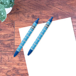 Haaienvinnen patroon kind blauw pennetje met naam blauwe inkt pen