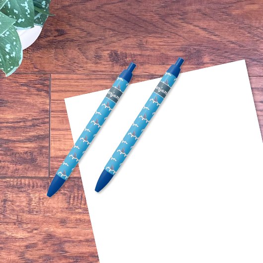 Haaienvinnen patroon kind blauw pennetje met naam blauwe inkt pen