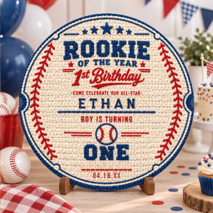 Haak Baseball Ticket 1e verjaardag baby jongen Ronde Sticker