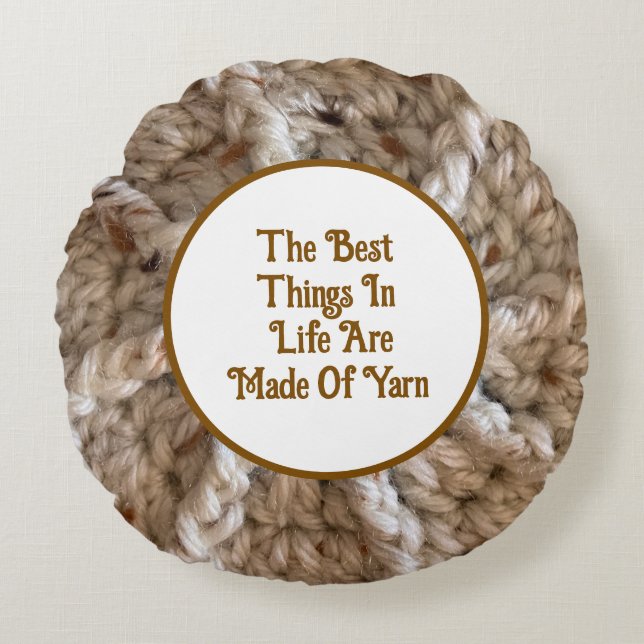 Haak Beige Crafter Knit Crafty Love Yarn Rond Kussen (Voorkant)