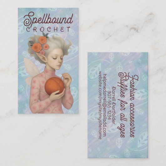 Haak breien handgesponnen garen fee elf meisje visitekaartje (Voorkant / Achterkant)