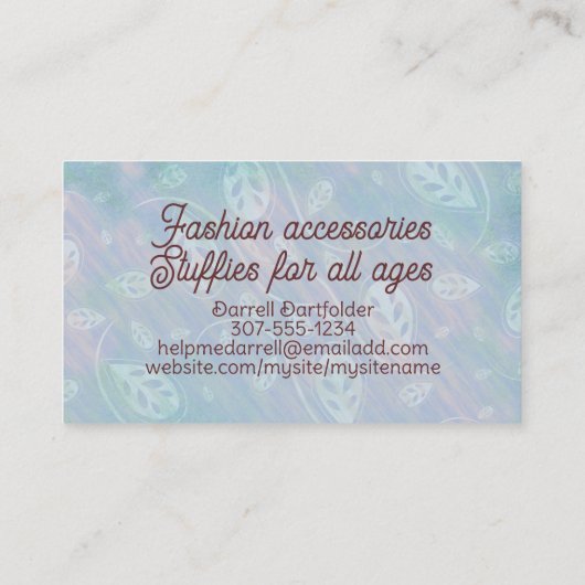 Haak breien handgesponnen garen fee elf meisje visitekaartje (Achterkant)