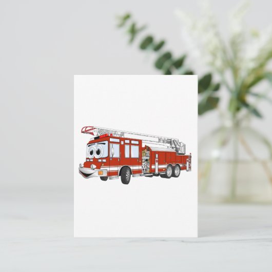 Haak en Ladder Fire Truck Cartoon Briefkaart (Staand voorkant)