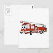 Haak en Ladder Fire Truck Cartoon Briefkaart (Voorkant / Achterkant)