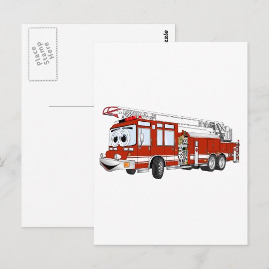 Haak en Ladder Fire Truck Cartoon Briefkaart (Voorkant / Achterkant)