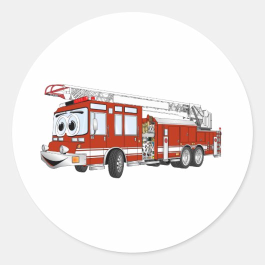 Haak en Ladder Fire Truck Cartoon Ronde Sticker (Voorkant)