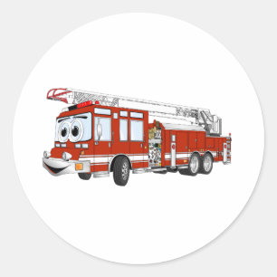 Haak en Ladder Fire Truck Cartoon Ronde Sticker