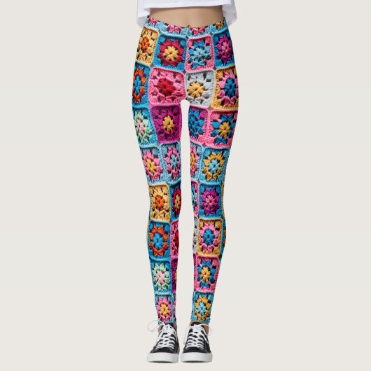Haak Granny Vierkant Patroon Effect Leggings (Voorkant)
