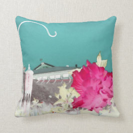 haak hibiscus flower schilderij omkeert blauwgroen kussen