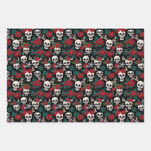 Haak kerstschedels met poinsettia's inpakpapier vel (Voorkant 3)