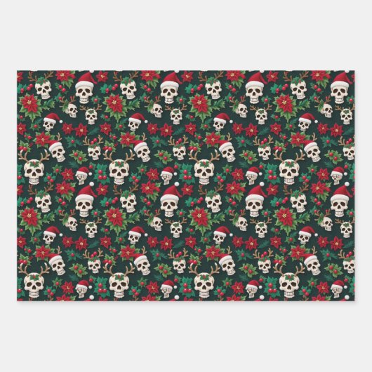 Haak kerstschedels met poinsettia's inpakpapier vel (Voorkant 2)