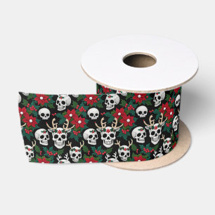 Haak kerstschedels met poinsettia's satijnen lint