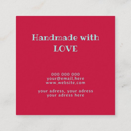 Haak kleurrijke garen handgemaakt met liefde rood vierkante visitekaartje (Achterkant)