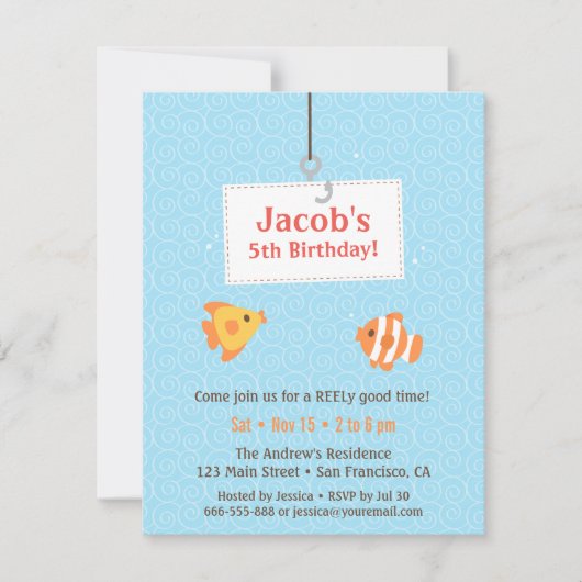 Haak op Gevist verjaardagsfeestuitnodigingen voor Kaart (Voorkant)