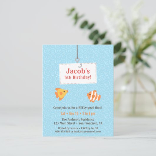 Haak op Gevist verjaardagsfeestuitnodigingen voor  Kaart (Staand voorkant)