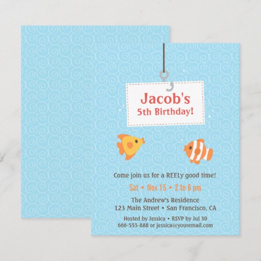 Haak op Gevist verjaardagsfeestuitnodigingen voor Kaart (Voorkant / Achterkant)