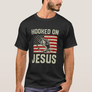 Haak op Jezus Bassvissen Amerikaanse Vlag Religieu T-shirt