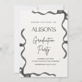 Haak Zwarte Bow Afstuderen Uitnodiging (Voorkant)