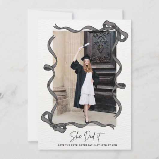 Haak Zwarte Bow Afstuderen Uitnodiging (Achterkant)