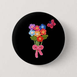 Haakbloemen vlinder en boog afdrukken ronde button 5,7 cm