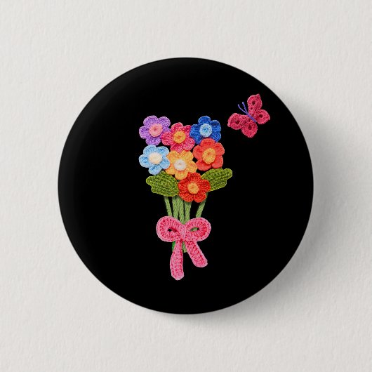 Haakbloemen vlinder en boog afdrukken ronde button 5,7 cm (Voorkant)
