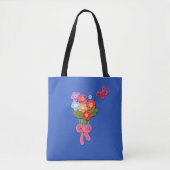 Haakbloemen vlinder en boog afdrukken tote bag (Voorkant)