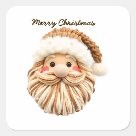 Haakgaren Kerstman Vierkante Sticker (Voorkant)