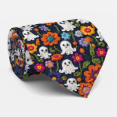 Haaklook Halloween Ghosts en Oranje Bloemen Stropdas (Opgerold)